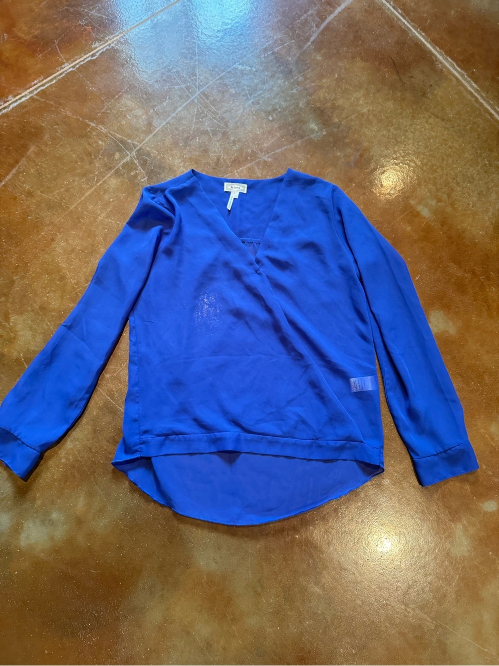 Kirra Cobalt Blue Sheer V-Neck Blouse Women’s Medium